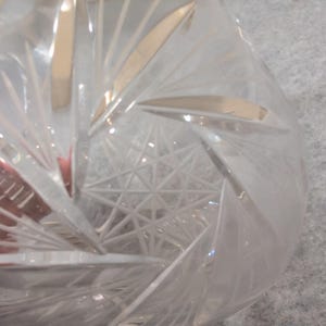 Vintage Crystal Glass Basket Clear Etched Starburst Handle Bowl Dish 6" image 5