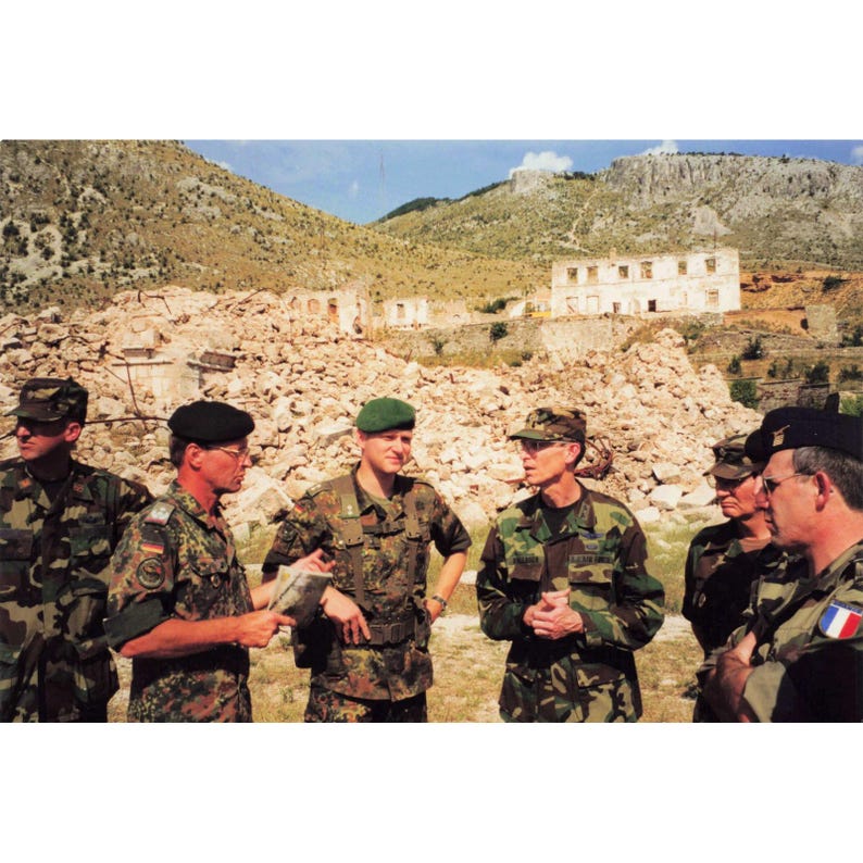 Vintage 1990s SFOR Bosnia Multinational Officers Rubble Site Named Photo image 1