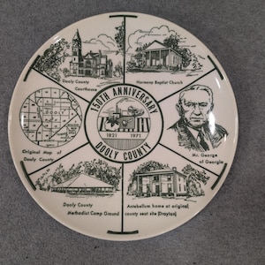 Dooly County Georgia 150th Anniversary Commemorative Plate 1821-1971 Green White image 1