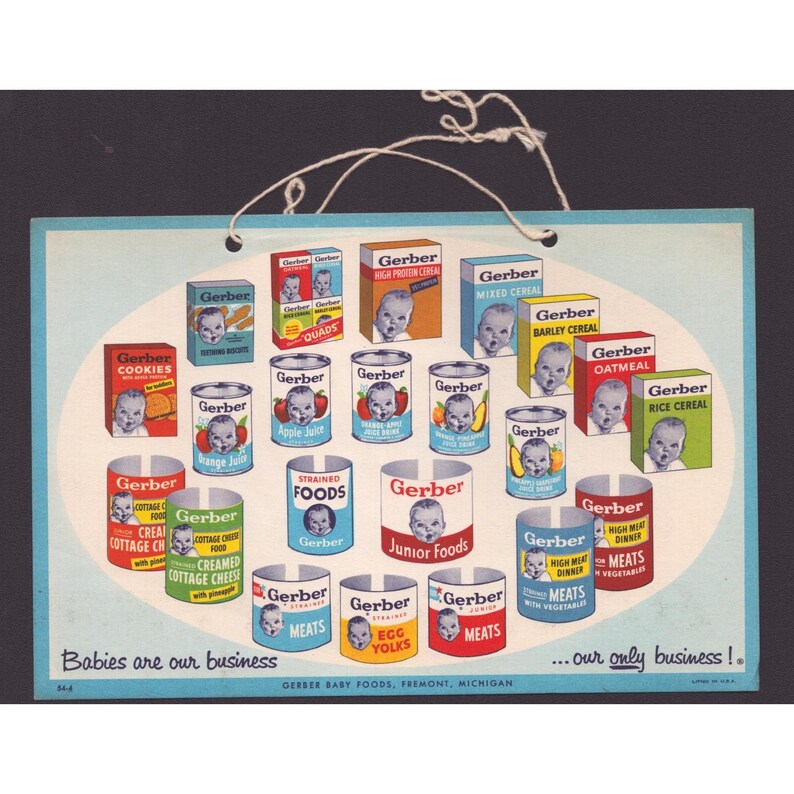 Vintage Gerber Baby Asleep Double Sided Cardboard Sign Door Hanger Advertising image 2