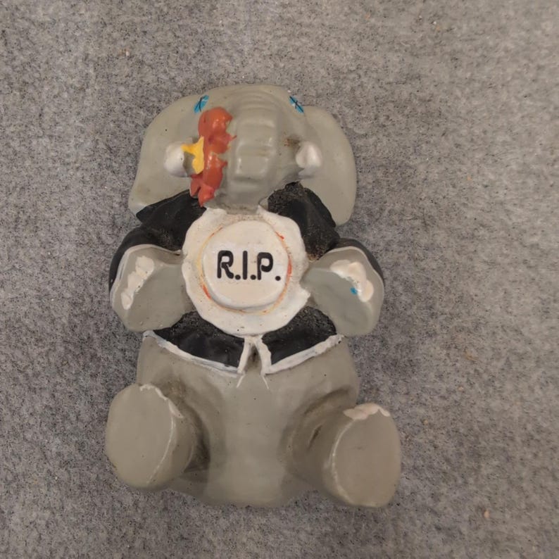 Vintage 1988 Terry Estvold RIP GOP Elephant Tuxedo Figurine Political Satire image 1