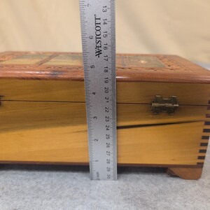 Vintage Cedar Wood Keepsake Chest Cottage Landscape Mirror Jewelry Box Latch image 8