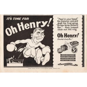 Vintage Oh Henry Candy Bar Magazine Ads Lot 6 Comic Style 5 Cent Confectionery image 6