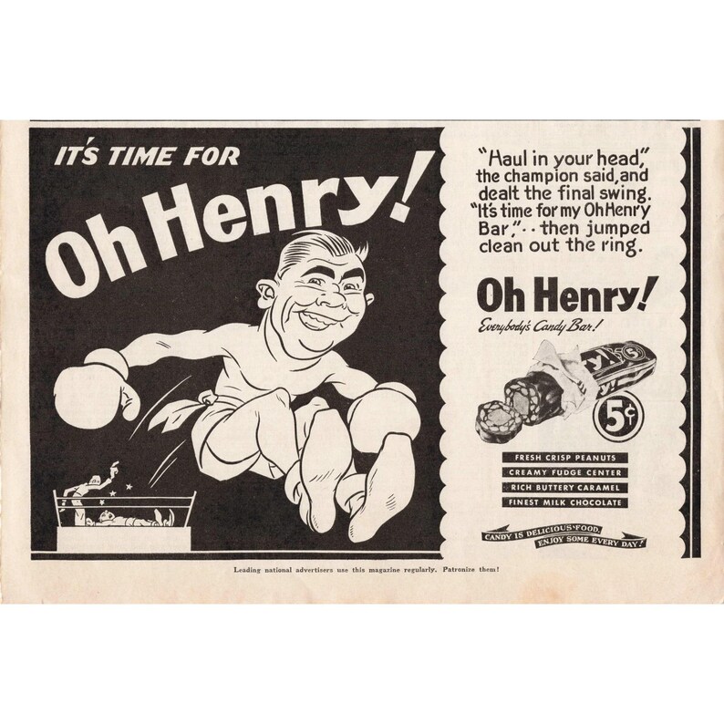 Vintage Oh Henry Candy Bar Magazine Ads Lot 6 Comic Style 5 Cent Confectionery image 6