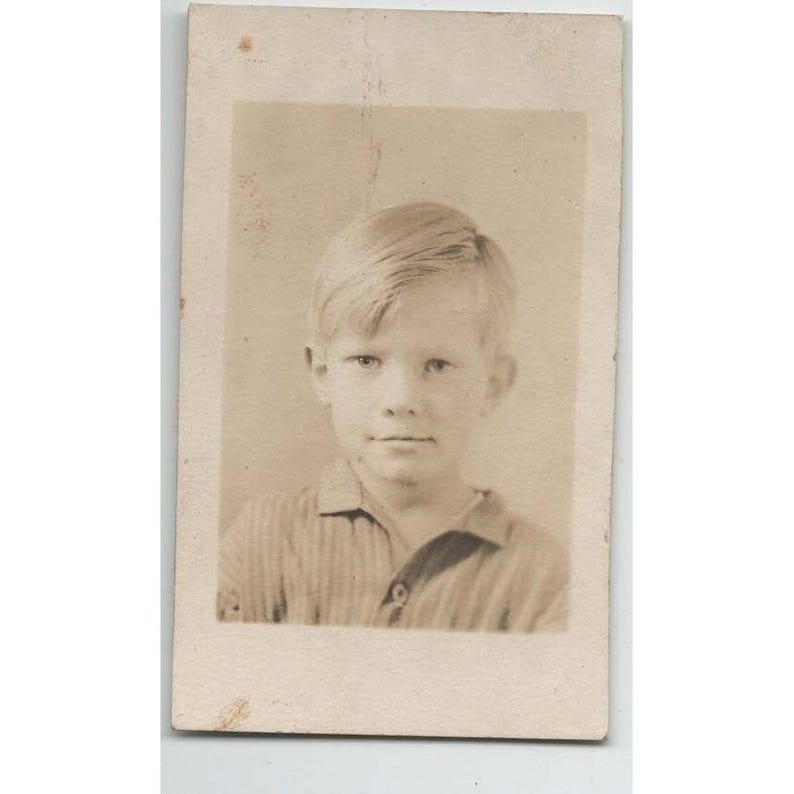 Vintage 1932 Sepia Photo Young Boy Walter Lofblad Jr Portrait Snapshot image 1