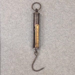Antique Brass & Iron Hanging Spring Scale w/ Hook Ring – c.1890s Farm Tool image 1