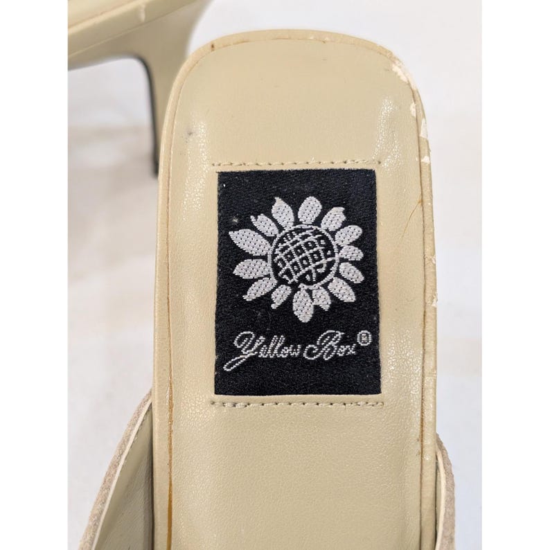 Yellow Box Jody Embellished Rhinestone Square Toe Beige Heel Mules Size 7.5 image 4