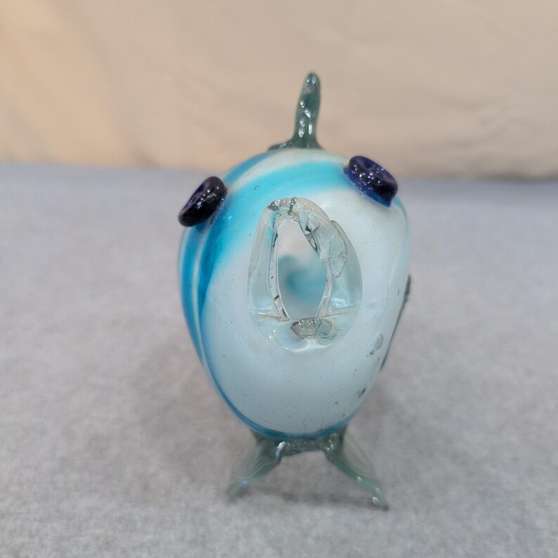 Hand Blown Art Glass Fish Figurine Blue White Swirl Nautical Decor Sculpture image 3