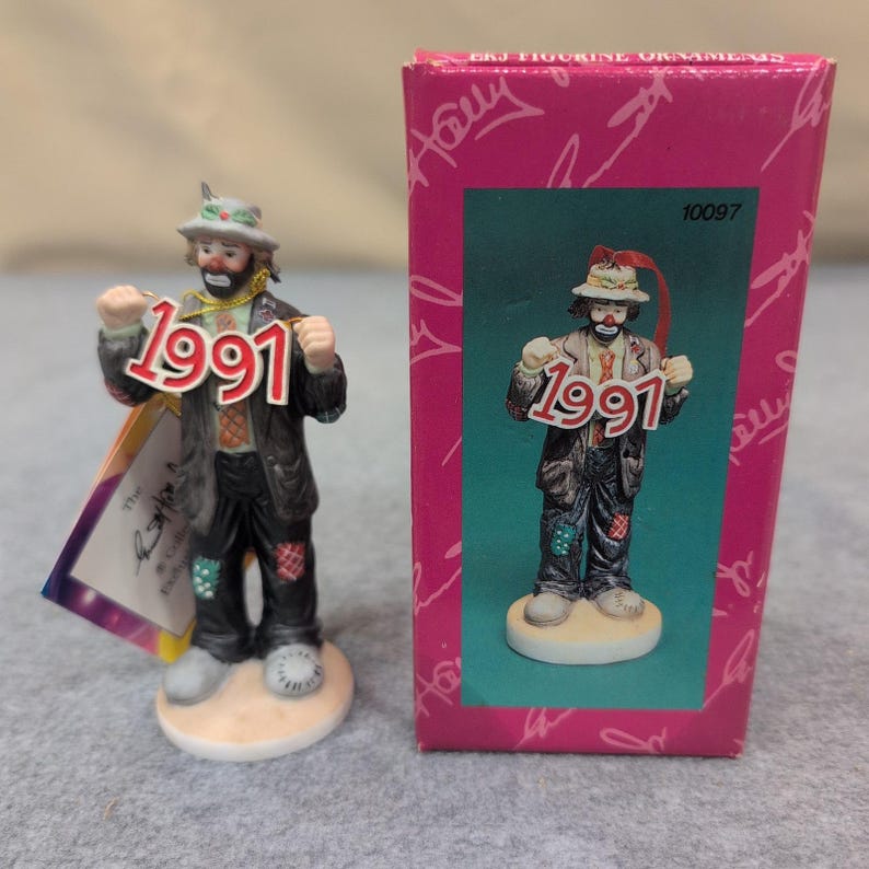 Emmett Kelly Jr 1991 clown beeldje ornament exclusief van Flambro 10097 met doos afbeelding 1