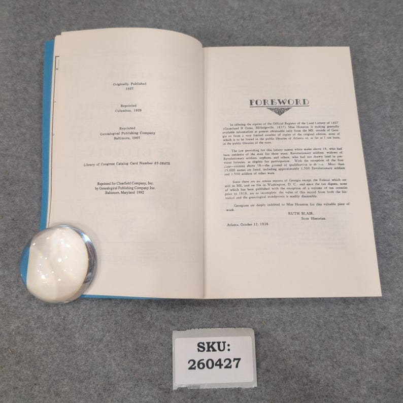 Reprint Official Register Land Lottery of Georgia 1827 Martha Lou Houston 1992 image 3