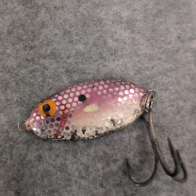 Vintage Fishing Bomber Slab Spoon Lure Wobbler Purple Silver Fish Eye image 2