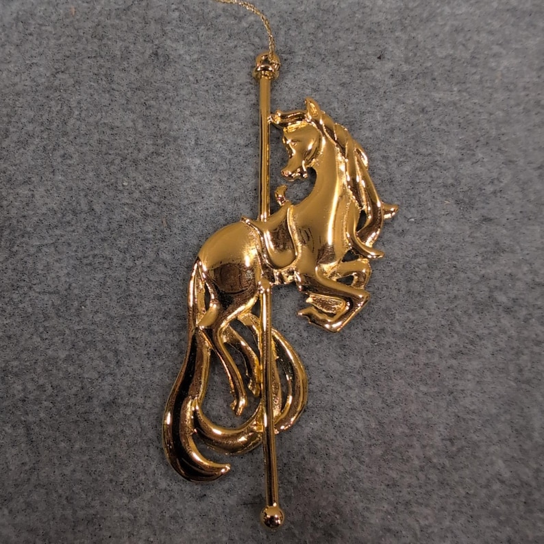 Wallace Silversmiths Carousel Horse kerstornament 24-karaats gouden afwerking afbeelding 1