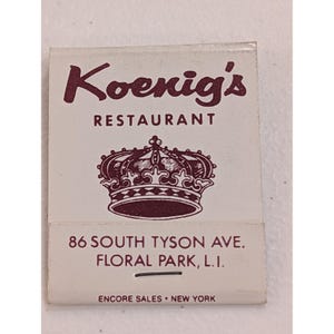 Vintage Koenigs Restaurant Floral Park LI NY Matchbook Full Unstruck Matches image 1
