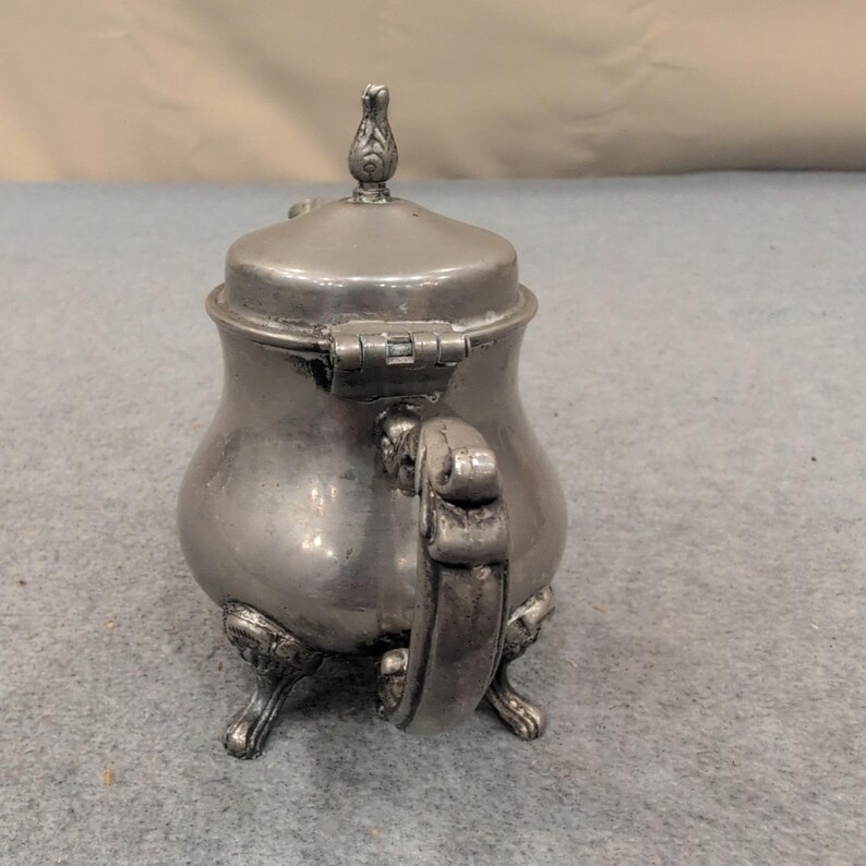 Vintage Miniature Silver Tone Footed Teapot Hinged Lid Ornate Collectible Decor image 2