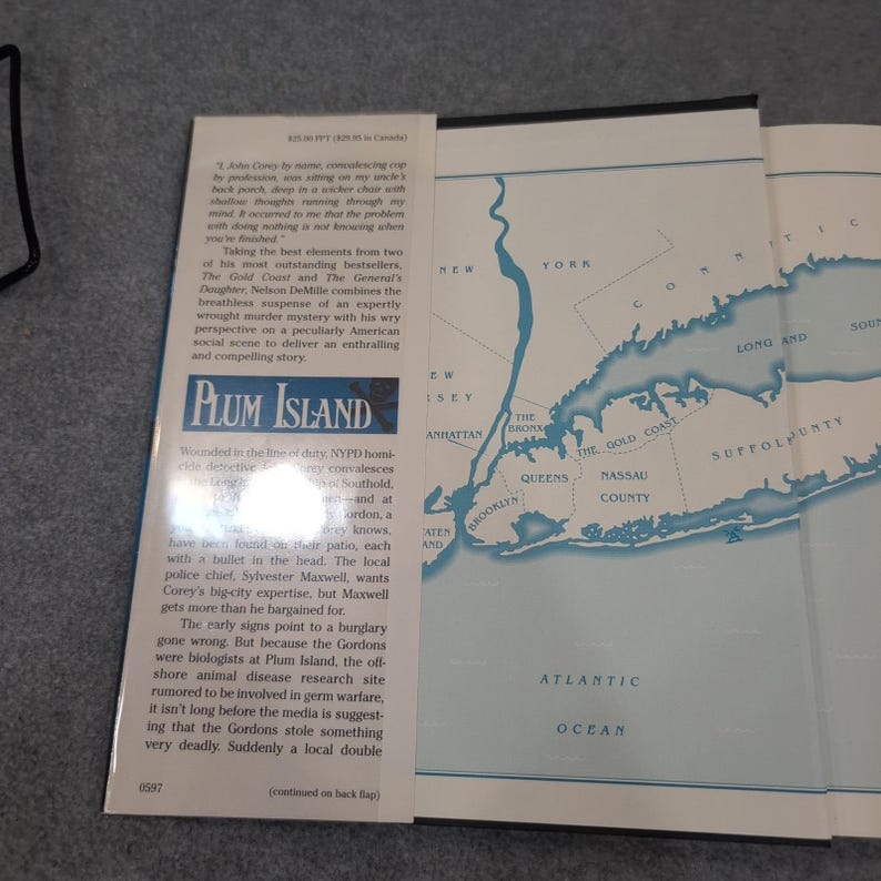 Plum Island door Nelson DeMille Hardcover 1997, eerste editie Mystery Thriller afbeelding 3