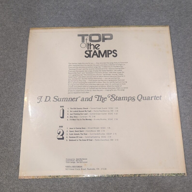 JD Sumner and The Stamps Quartet Top of the Stamps Vinyl LP Vista R1717 Gospel image 2