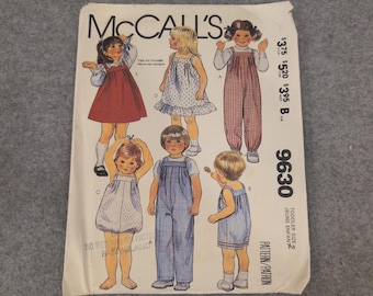 Vintage McCall's 9630 Toddler Overalls Romper Jumper Pattern Size 2 1985