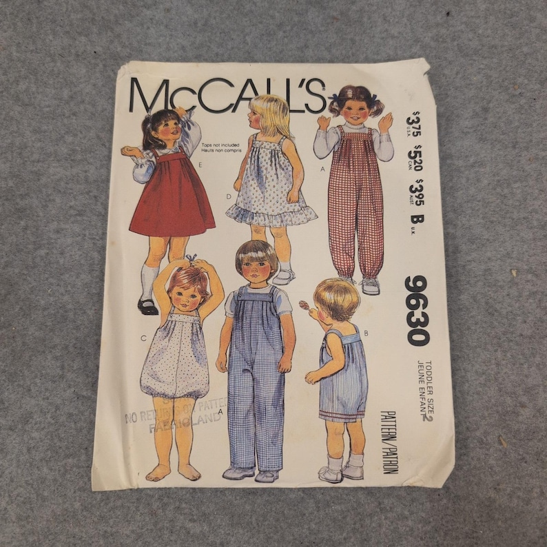 Vintage McCall's 9630 Toddler Overalls Romper Jumper Pattern Size 2 1985 image 1