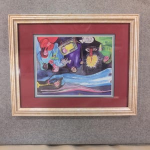 Framed Nativity Scene Folk Art Print Christmas Decor Holy Family Angel Wall Art image 1