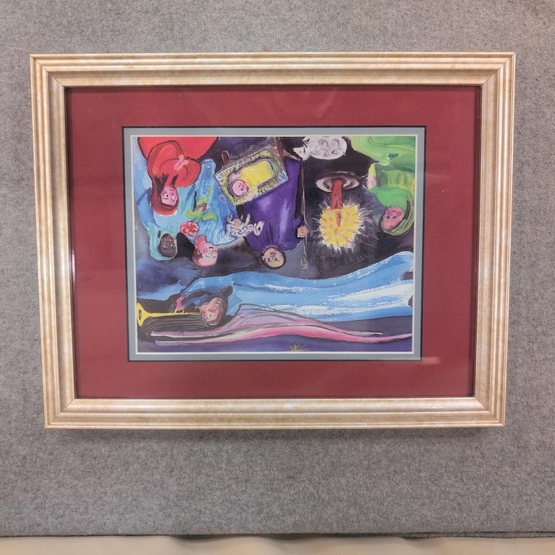 Framed Nativity Scene Folk Art Print Christmas Decor Holy Family Angel Wall Art image 1
