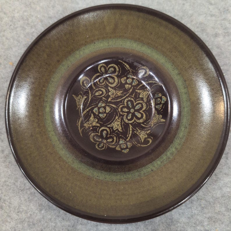 Franciscan Madeira Brown Moss Green Floral Earthenware Saucer Plate Vintage MCM image 1