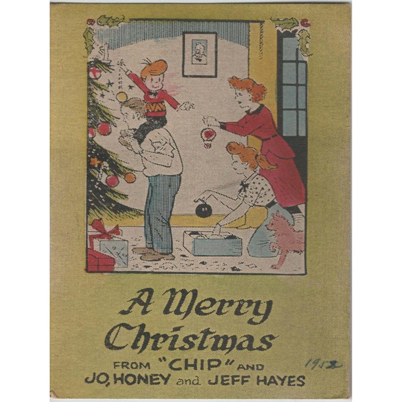 Vintage 1952 Jeff Hayes Chip Comic-Weihnachtskarte (Cartoon-Kunst) Bild 1
