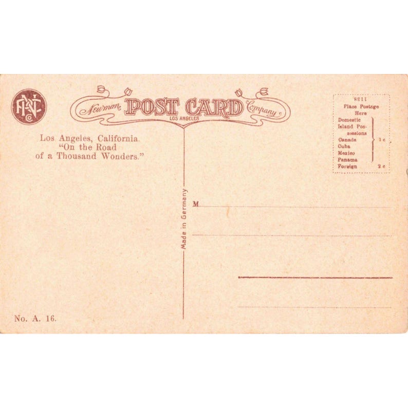 Vintage-Postkarte vom Central Park Auditorium in Los Angeles, Kalifornien, geteilte Rückseite, Newman Bild 2