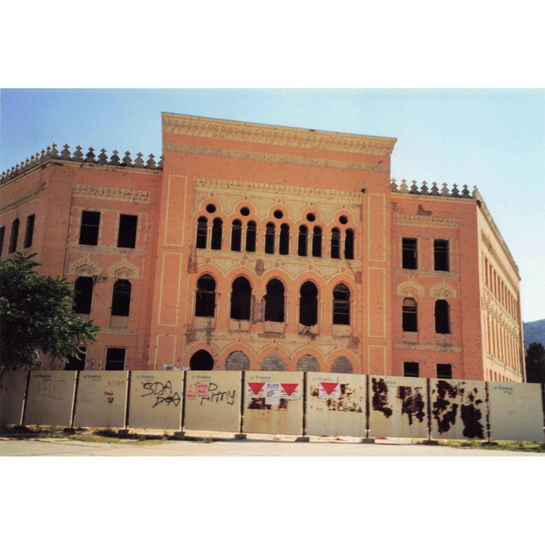 Vintage 1990s Bosnia War-Damaged Moorish Building Sarajevo Area Photo image 1