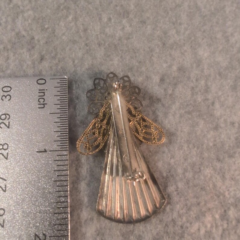 Vintage Angel Brooch Pin Filigree Wings Gold Tone Silver Tone Festive Accessory image 2