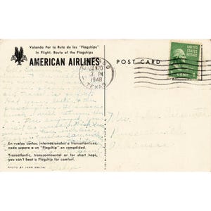 American Airlines Douglas DC-4 Flagship Linen Postcard Ivan Dmitri 1948 image 2