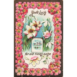 Antieke gelukswenskaart met bloemen, sneeuwklokjes, roze bloemen, Duitsland 2138 afbeelding 1