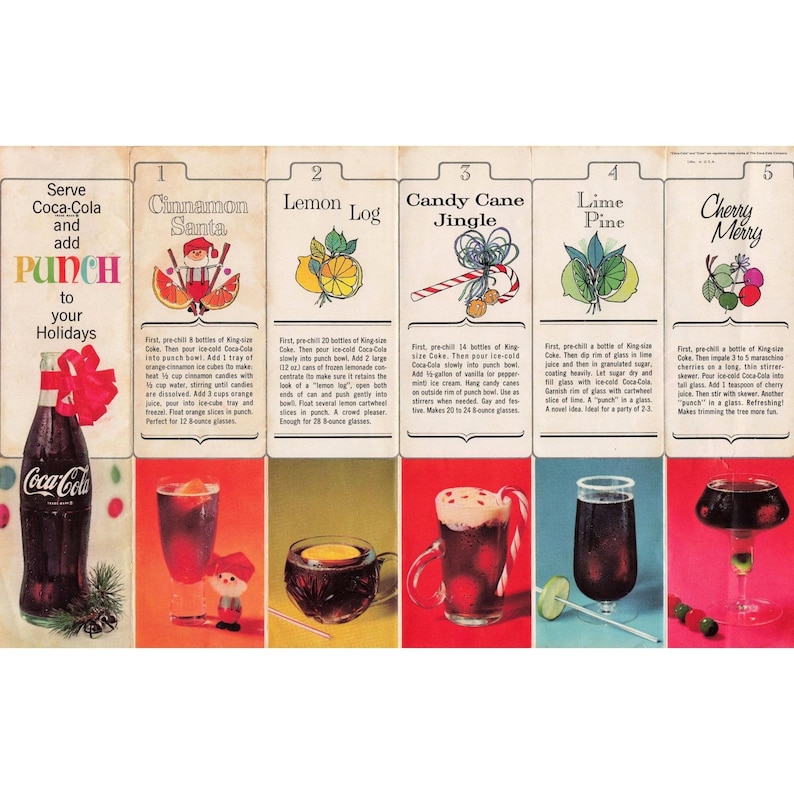 Coca Cola Christmas Holiday Punch Recipe Print Vintage Wall Art Decor image 1
