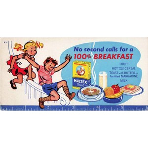 Vtg Maltex Cereal Advertising Ruler Mid-Century Paper Ephemera Graphics image 1