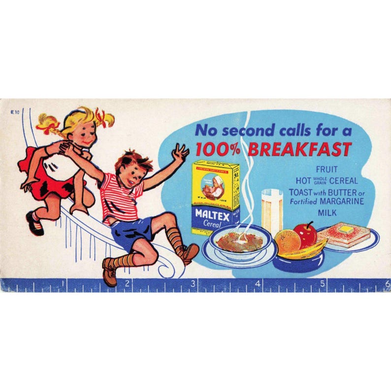 Vtg Maltex Cereal Advertising Ruler Mid-Century Paper Ephemera Graphics image 1