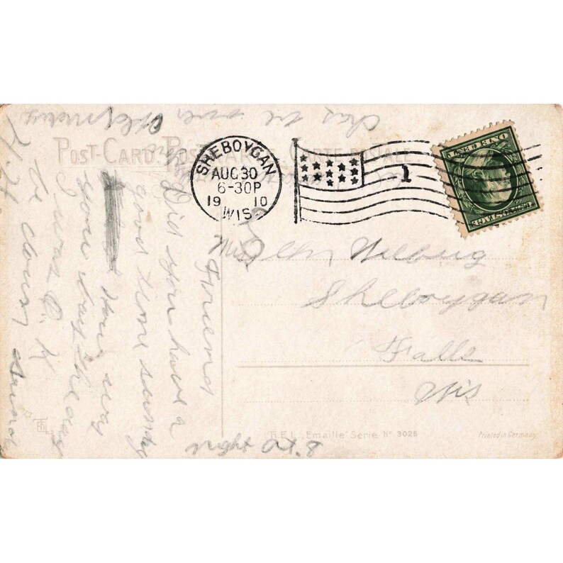 Cartolina vintage RPPC del 1910 raffigurante una coppia romantica, Germania, Sheboygan, Wisconsin, timbro postale 3025. immagine 2