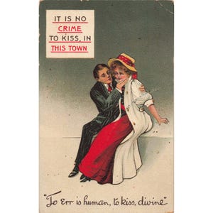Vtg 1909 RPPC Postcard "No Crime To Kiss" Sheboygan WI Comic Divided Back image 1