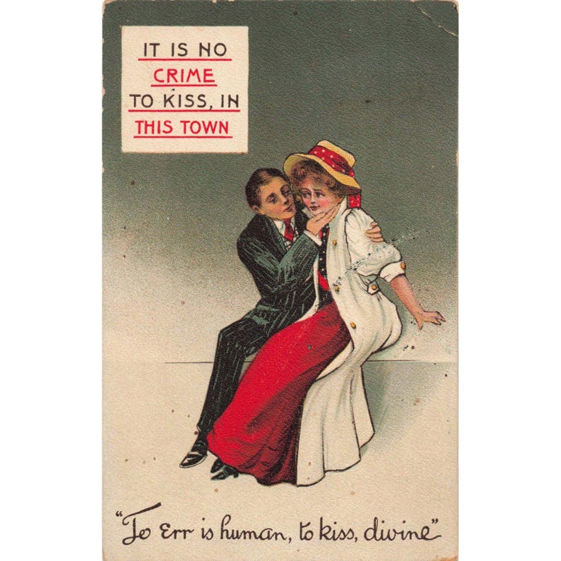 Vtg 1909 RPPC Postcard "No Crime To Kiss" Sheboygan WI Comic Divided Back image 1