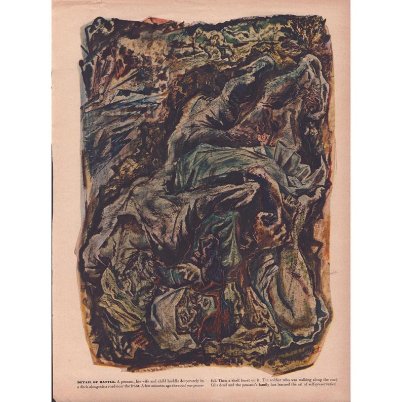 Vintage David Fredenthal War Art Yugoslavia Liberation Magazine Article 1940s image 3