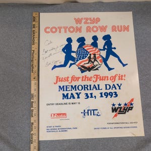 Vtg Signed Bill Rodgers '93 WZYP Cotton Row Run Poster US Olympian Huntsville AL image 5