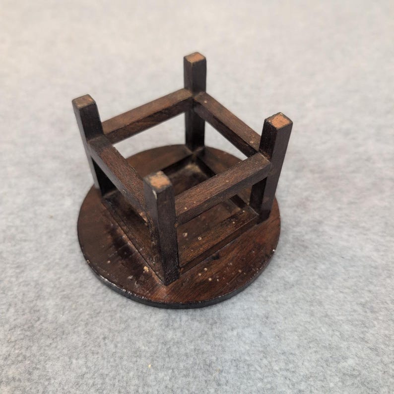 Miniature Dark Wood Round Table Dollhouse Furniture Accessory Decor image 4