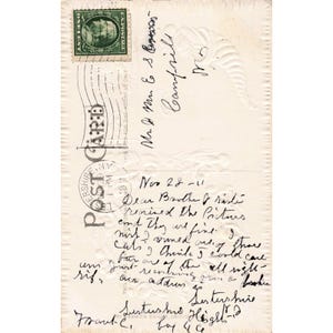 Antique 1911 Thanksgiving Greetings Embossed Postcard Turkey Cornucopia NY Stamp image 2