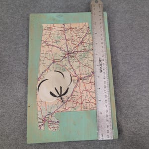Alabama Map Cotton Boll Holzschild Rustikale Südliche Wohnkultur Wandkunst Bild 3