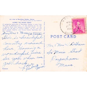 Vintage 1961 Boothbay Harbor Maine Postcard Aerial View Maine Coast 4c Stamp VG image 2