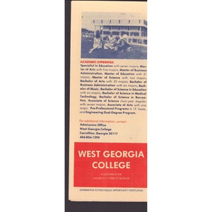 Vintage 1977 West Georgia College Fact Sheet Brochure Carrollton GA History image 2