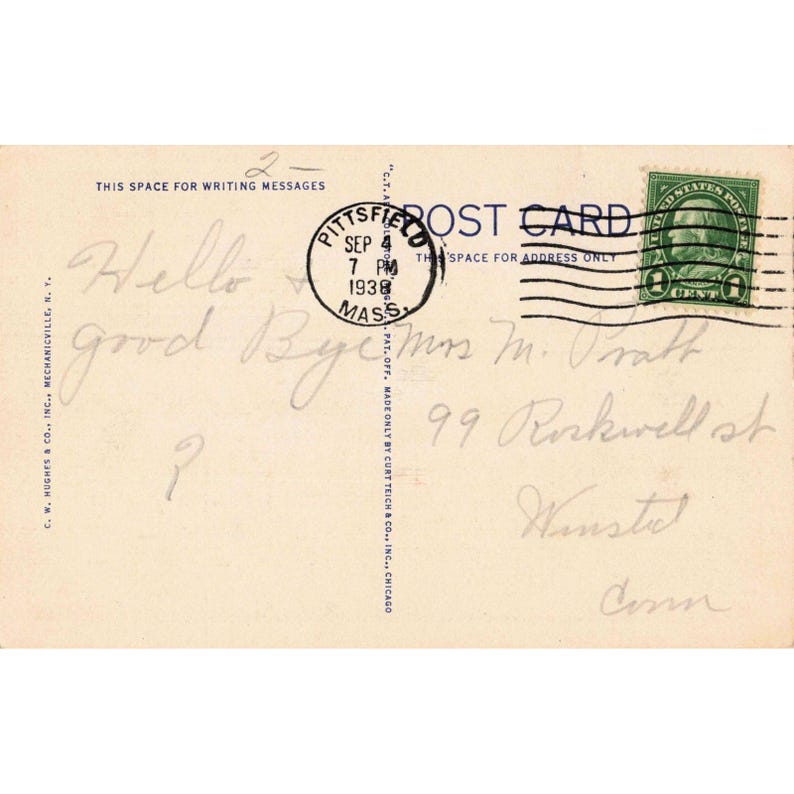 Vintage 1938 War Memorial Pittsfield Mass Linen Postcard 4A-H37 C.W. Hughes 118 image 2