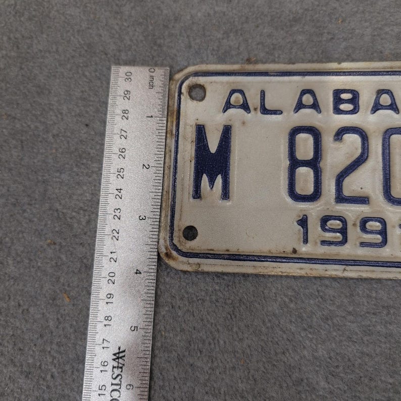 Vintage 1991 Alabama Motorcycle License Plate White Blue M 8208C Tag image 3
