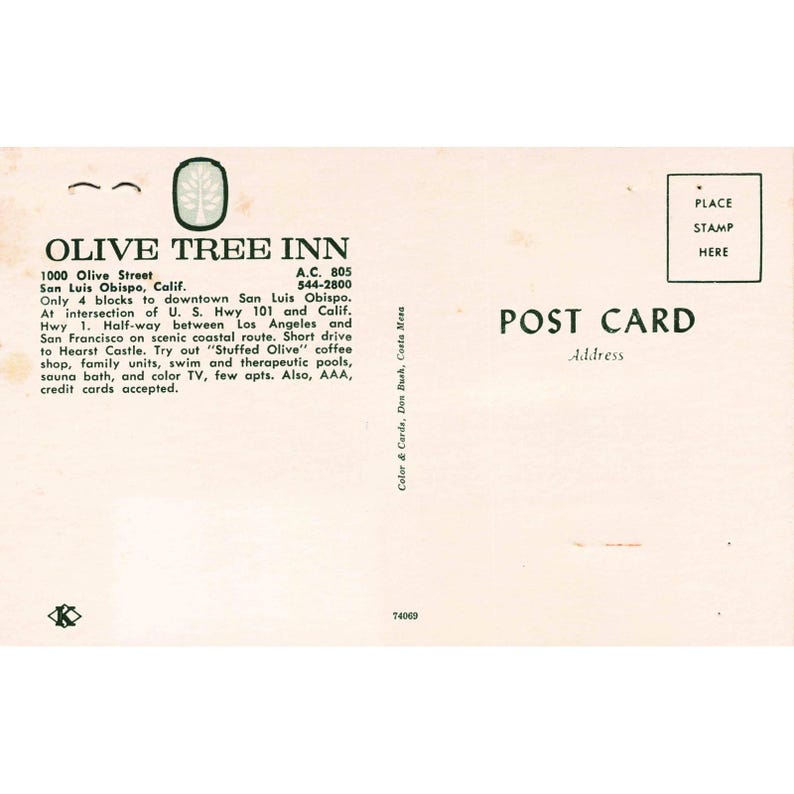 Olive Tree Inn San Luis Obispo CA Chrome Postcard Motel Roadside Americana Unpos image 2