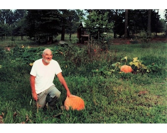Found Photo Man Pumpkin Garden Vintage Snapshot Vernacular Photography Original