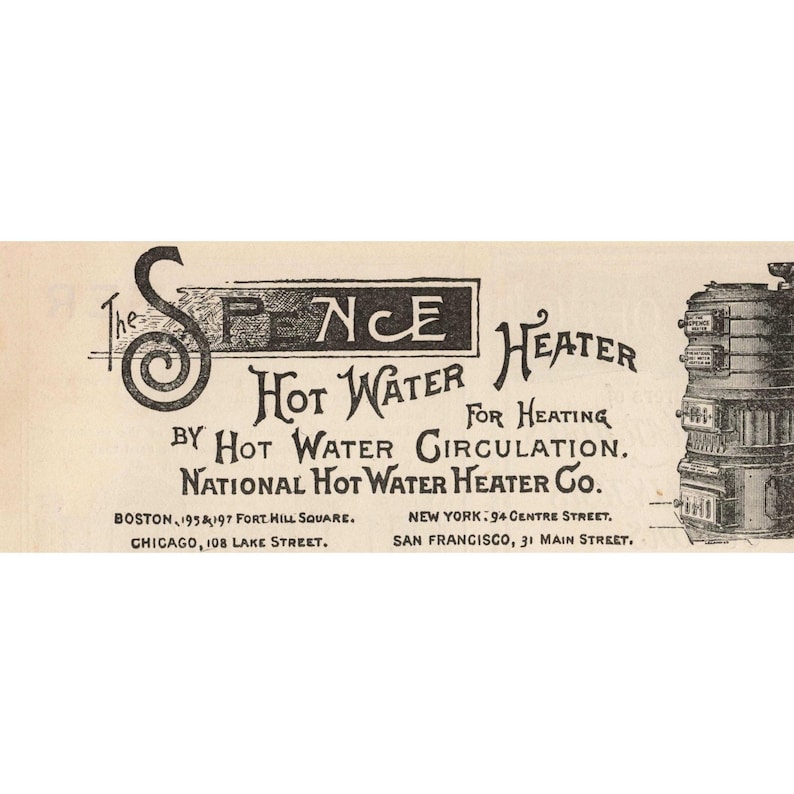 1892 National Hot Water Heater Co The Spence Hot Water Heater Print Ad image 1