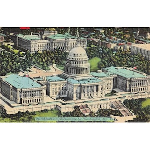 US Capitol Aerial View Washington DC Linen Postcard 1946 Postmarked Used image 1